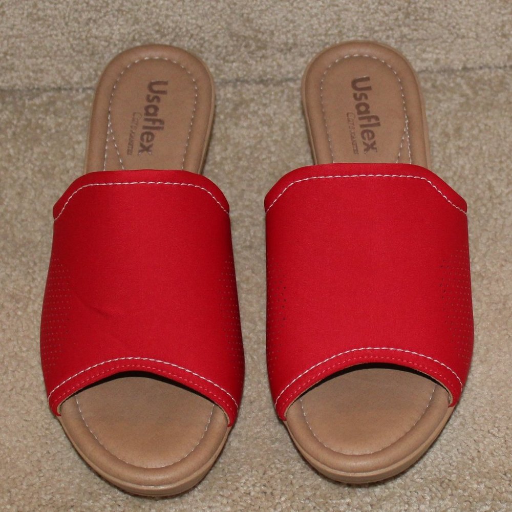 Usaflex Care Slip On Red Travel Sandals Made in Brazil Size 10
